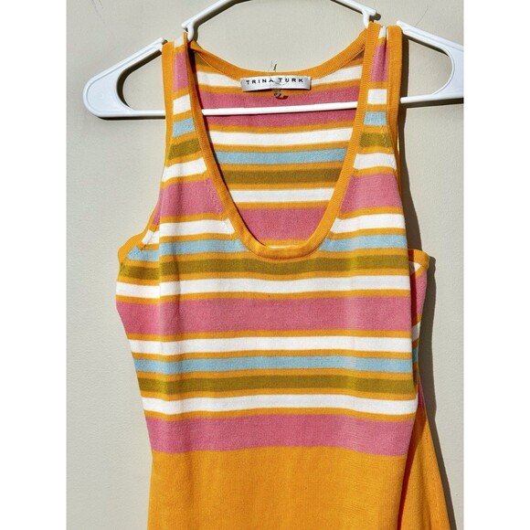 Trina Turk Kavaja 2 Stripe Maxi Sleeveless Summer Beach Dress Sherbet Orange XXL - Picture 7 of 15